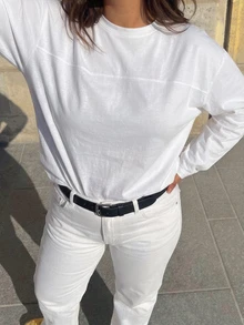 Dazy Plus White Round Neck Long Sleeve Patchwork Line Design Loose Minimalist Casual Versatile T-Shirt T-Shirt Hoodies Fall - White - View 6