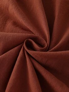 SHEIN LUNE 女款V領蕾絲拼接肩袖短袖襯衫 - 鏽棕色 - 查看 4