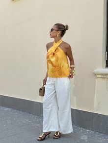 Lavishia 女款夏季黃色印花上衣 浪漫優雅熱帶度假海灘早午餐穿搭 - 黃色 - 查看 7