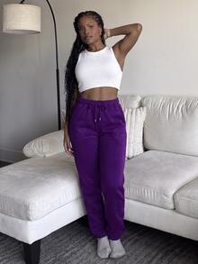 Tyla Gomez 素色腰部抽繩加絨內裏衛褲 - 紫色 - 查看 6