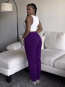 Tyla Gomez 素色腰部抽繩加絨內裏衛褲 - 紫色 - 查看 4