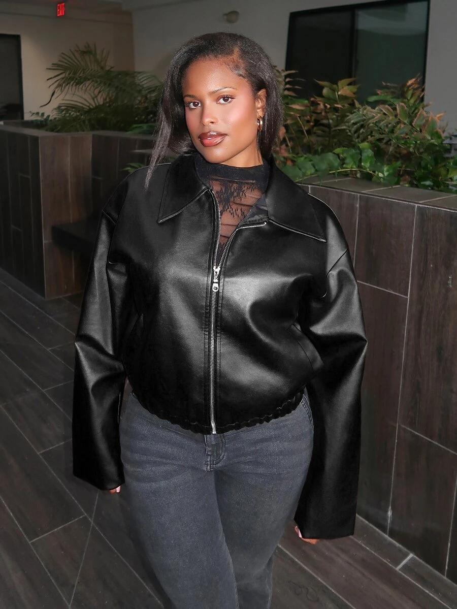 Tyla Gomez 女款秋季休閒街頭簡約百搭外套 秋冬女裝 夜出穿搭 黑色 - 黑色 - 查看 1