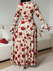Feyla Plus Size Elegant Commuter Floral Print Dress - Multicolor - View 7