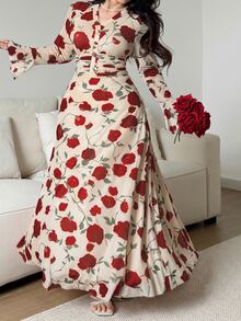 Feyla Plus Size Elegant Commuter Floral Print Dress - Multicolor - View 4