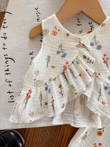 SHEIN LMoss Kids 女婴碎花背心和裤子两件套 - 白色 - 查看 5