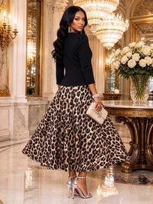 SHEIN Lady Women Elegant Black Leopard Print Jacket Dress 2 Pieces Set Fall Winter Church Dinner Wedding Party Office Work Christmas Going Out Birthday Beige - Multicolor - View 2