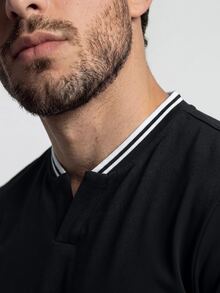 TekDrob Water Repellent & Stretchable Buttonsless Polo Shirt With Rib Stripped Details And Pique Texture - Black - View 4