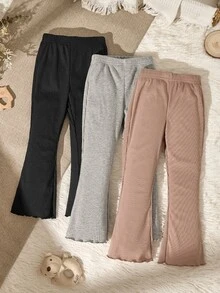 SHEIN Young Girl 3pcs/set Floral Knitted Casual Flare Pants For Autumn - Multicolor - View 4