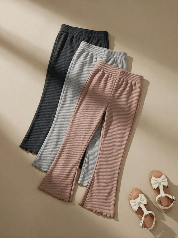 SHEIN Young Girl 3pcs/set Floral Knitted Casual Flare Pants For Autumn - Multicolor - View 1