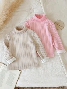SHEIN 女童羅紋針織高領毛衣 冬季返校穿搭 - 彩色 - 查看 6