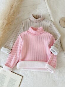 SHEIN 女童羅紋針織高領毛衣 冬季返校穿搭 - 彩色 - 查看 4