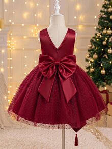 Young Girl Sweet & Young Girl Cute Jacquard Sleeveless Princess Dress - Green - View 3