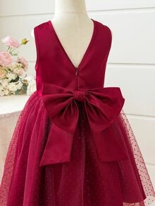 Young Girl Sweet & Young Girl Cute Jacquard Sleeveless Princess Dress - Green - View 4