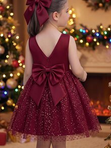Young Girl Sweet & Young Girl Cute Jacquard Sleeveless Princess Dress - Green - View 8