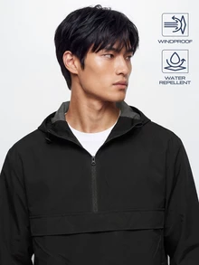 TekDrob WindProof & Water Repellent Minimal Hooded Anorak - Black - View 2