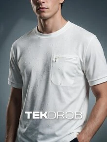TekDrob 防潑水彈性針織紋理T恤，標準版型，附拉鍊開口胸前口袋 - 白色 - 查看 3