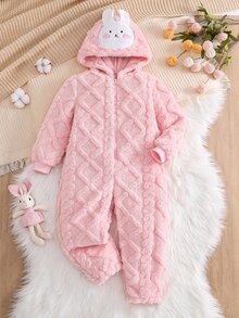 SHEIN 女童/女孩子可愛毛絨連身褲，秋冬款，休閒百搭 - 粉色 - 查看 1