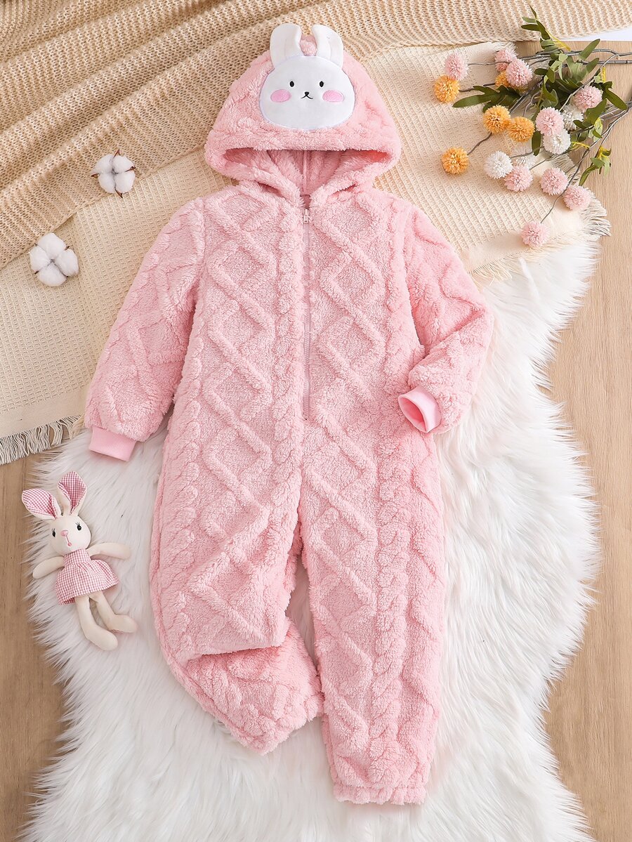 SHEIN 女童/女孩子可愛毛絨連身褲,秋冬款,休閒百搭 - 粉色 - 查看 1