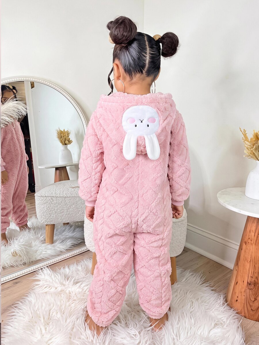 SHEIN 女童/幼童可愛毛絨連身褲,休閒仙女公主風,百搭,適合嬰兒洗禮、7歲生日,粉紅色,秋冬款 - 粉色 - 查看 1