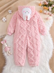 SHEIN 女童/女孩子可愛毛絨連身褲，秋冬款，休閒百搭 - 粉色 - 查看 4