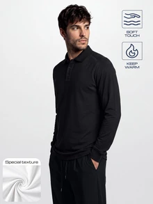 TekDrob Keep Warm Raglan Polo With Regular Fit, LongSleeves, Soft Touch And Micro Texture - Black - View 1