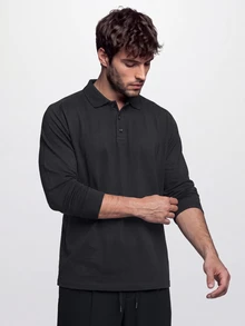 TekDrob Keep Warm Raglan Polo With Regular Fit, LongSleeves, Soft Touch And Micro Texture - Black - View 2