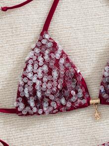 Bonvoyette Hàng mới về cho nữ phong cách thanh lịch retro Y2K dễ thương boho coquette ngọt ngào preppy sọc đỏ hồng tam giác - Màu Đỏ Sâu - Xem 7