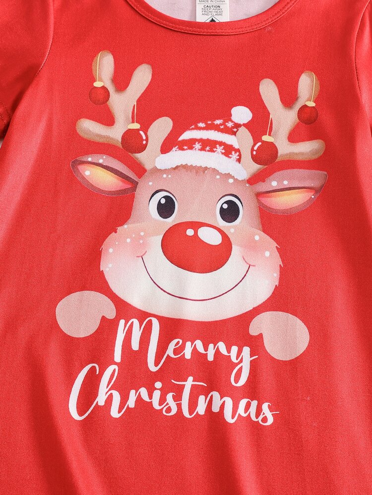 Genkimix Kids 2 Pieces Young Girls Short Sleeve Summer Nightgown, Cute Cartoon Capybara Graphic Soft Pink Fairy Night Loungewear, Knit Fabric Skin-Friendly Pajamas - Red - View 8