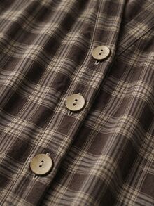 Linhara CURVE Plus Size Woven Checkered Casual Autumn Women's Shirt - Brown - View 5