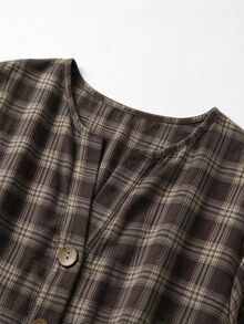 Linhara CURVE Plus Size Woven Checkered Casual Autumn Women's Shirt - Brown - View 6