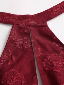 Sweetra Women's Autumn/Winter Elegant Casual Versatile Fashion Street Party Gathering Textured Jacquard Fabric Tie Bow Multi-Layer Ruffle Patchwork Burgundy Short Dress - Burgundy - View 7