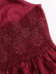 Sweetra Women's Autumn/Winter Elegant Casual Versatile Fashion Street Party Gathering Textured Jacquard Fabric Tie Bow Multi-Layer Ruffle Patchwork Burgundy Short Dress - Burgundy - View 6