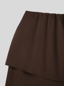 Sweetra Casual Elegant Minimalist Brown 2 In 1 Wide Leg Pants Plus Size Women's Trousers Fall - Brown - View 6