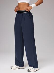 Dewbera Dewbera Comfortable Wide Leg Navy Sports Pants For Everyday Training And Casual Wear Comfy Blue Loose Sweatpants - Navy Blue - View 4