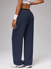 Dewbera Dewbera Comfortable Wide Leg Navy Sports Pants For Everyday Training And Casual Wear Comfy Blue Loose Sweatpants - Navy Blue - View 2