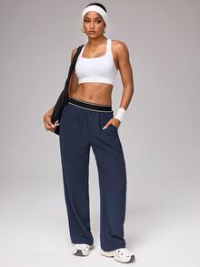 Dewbera Dewbera Comfortable Wide Leg Navy Sports Pants For Everyday Training And Casual Wear Comfy Blue Loose Sweatpants - Navy Blue - View 6