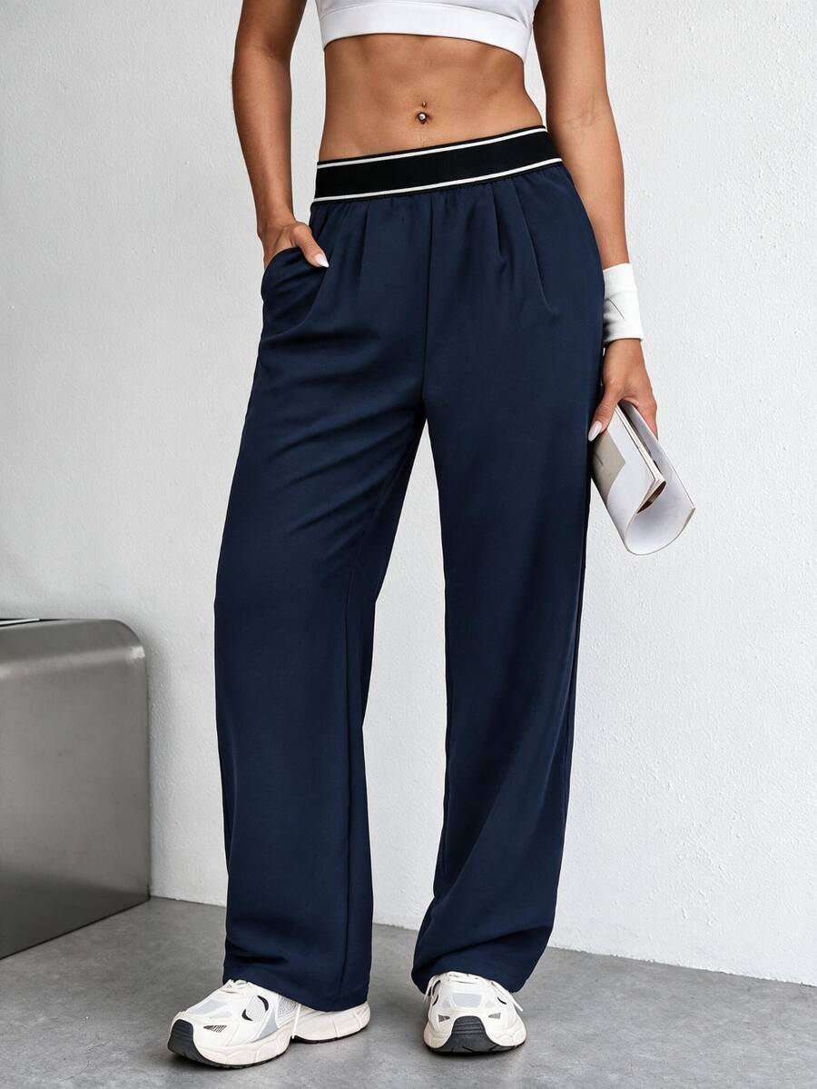 Dewbera Dewbera Comfortable Wide Leg Navy Sports Pants For Everyday Training And Casual Wear Comfy Blue Loose Sweatpants - Navy Blue - View 1