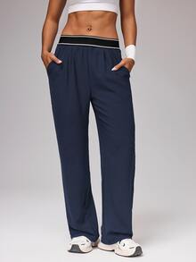 Dewbera Dewbera Comfortable Wide Leg Navy Sports Pants For Everyday Training And Casual Wear Comfy Blue Loose Sweatpants - Navy Blue - View 5