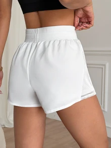 Dewbera Dewbera Women's Solid Color Drawstring Waist Hollow Out Daily Fitness Sports Shorts Sweater Shorts - White - View 3
