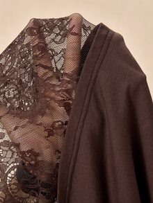 Boho Mama Maternity Solid Color Round Neck Long Sleeve Lace Hem T-Shirt - Chocolate Brown - View 10