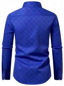 Calvornis Men's Black Button Down Long Sleeve Slim Fit Business Formal Dress Shirt , Men Royal Blue Luxury Designer Shirt,Fall, Ceremony - Royal Blue - View 2