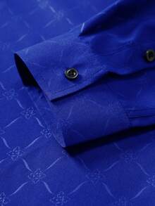 Calvornis Men's Black Button Down Long Sleeve Slim Fit Business Formal Dress Shirt , Men Royal Blue Luxury Designer Shirt,Fall, Ceremony - Royal Blue - View 8