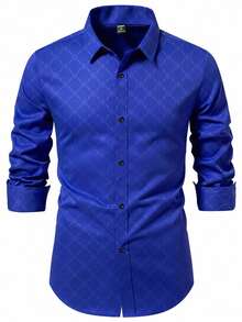 Calvornis Men's Black Button Down Long Sleeve Slim Fit Business Formal Dress Shirt , Men Royal Blue Luxury Designer Shirt,Fall, Ceremony - Royal Blue - View 5