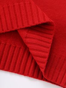 SHEIN LUNE Women's Red Knitted Sweater With Rhinestone Snowman Pattern, Dropped Shoulder Loose Short Style, Holiday Atmosphere Top For Autumn/Winter New Year Christmas - Red - View 8