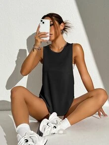 Dewbera Dewbera 无缝纯色工字背短款运动背心 修身衬衫 运动背心 - 黑色 - 查看 5