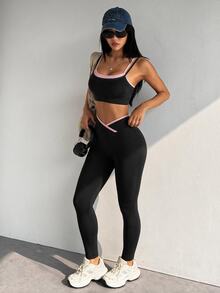 Dewbera Dewbera 無縫高彈性女款健身休閒日常運動收腰提臀套裝 - 黑色 - 查看 2