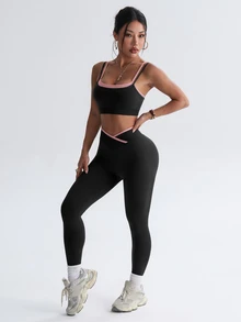 Dewbera Dewbera 無縫高彈性女款健身休閒日常運動收腰提臀套裝 - 黑色 - 查看 8