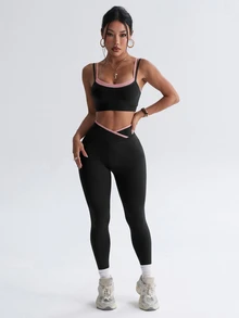 Dewbera Dewbera 無縫高彈性女款健身休閒日常運動收腰提臀套裝 - 黑色 - 查看 6