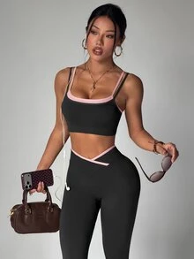 Dewbera Dewbera 無縫高彈性女款健身休閒日常運動收腰提臀套裝 - 黑色 - 查看 4