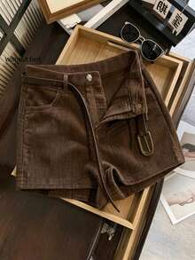 GlowEve Women's Casual Retro Corduroy Shorts - Coffee Brown - View 1